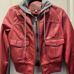 Miss London Hooded Red Leather Jacket